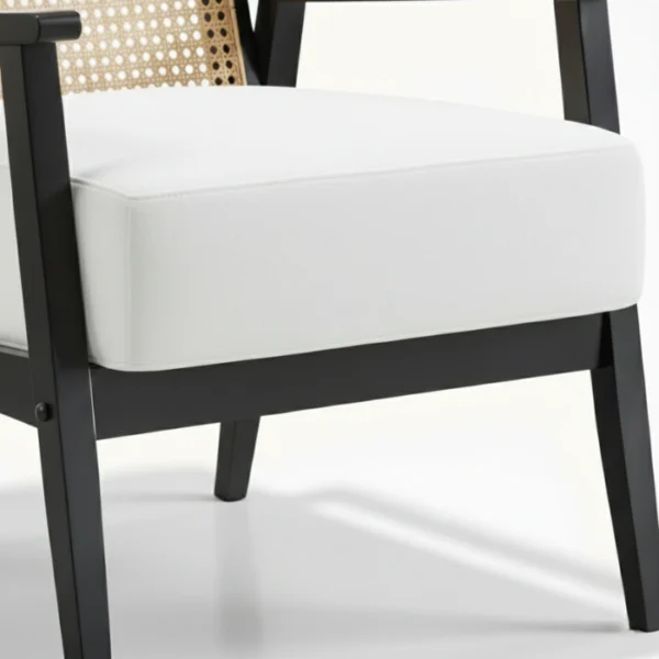 Cane Sculpt Chair - White (4) seat cushion close view of armchair
