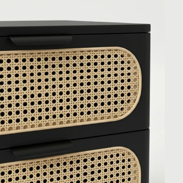 Cane Side table - Black (5) close view showing cane drawer