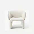 front view of white boucle armchair