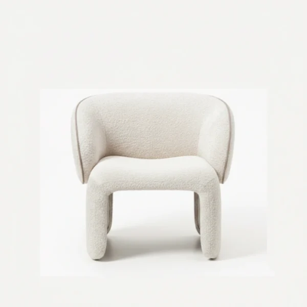 Cloud Curve Armchair (3) front view of white boucle armchair