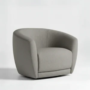angled view of grey upholstered chair