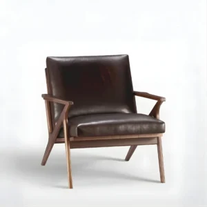 angled view of dark brown leather chair