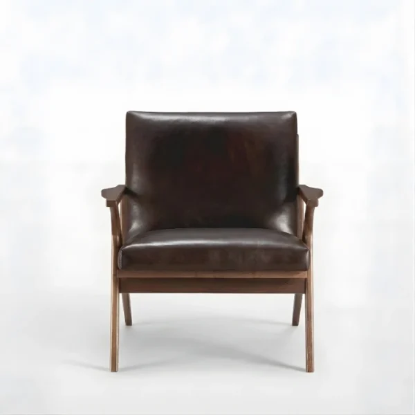 Fiora Leather chair - Brown (3) front view of brown leather chair