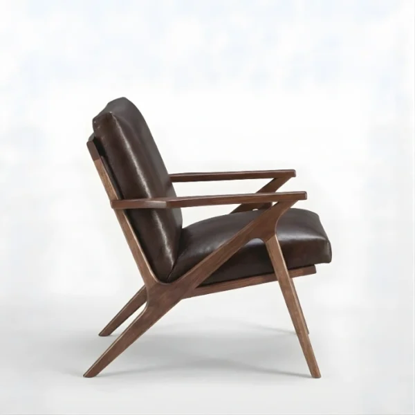 Fiora Leather chair - Brown (4) side profile view of leather cushioned chair