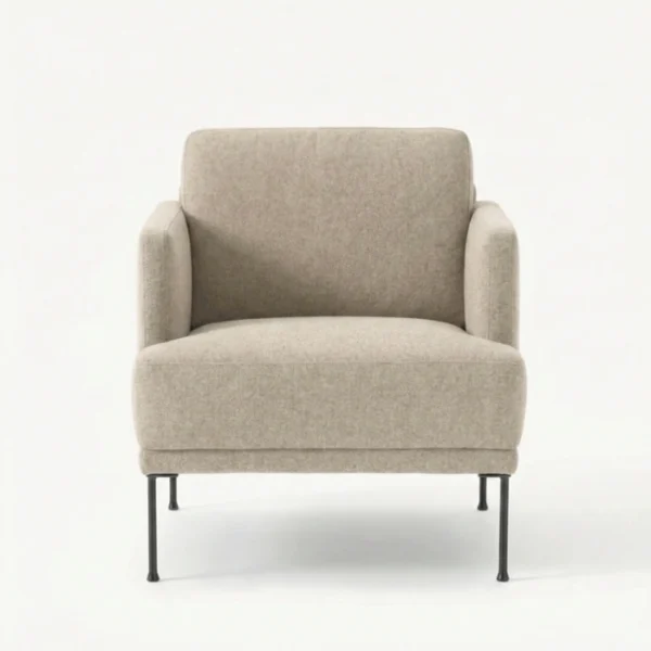 Ivorya Armchair - Beige (3) front view of chair with metal legs