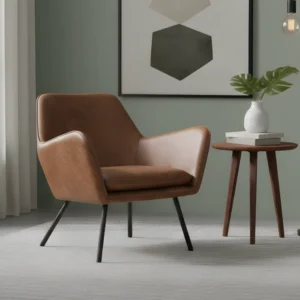 Brown leather armchair in modern livingroom.