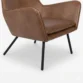 close view showing leather seat and metal legs