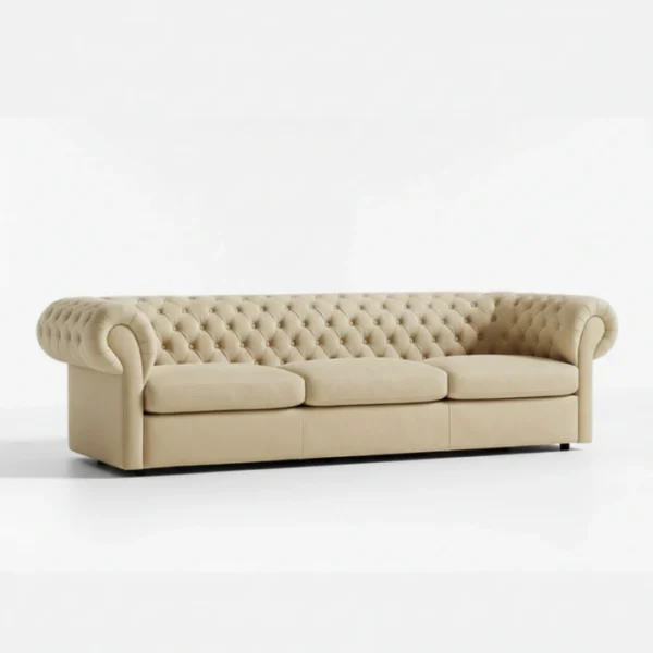 Opal Chester Sofa - Beige (2) angled view of 3 seater beige sofa