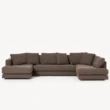 front view of brown sectional sofa in white background.