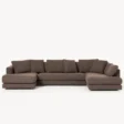 front view of brown sectional sofa in white background.