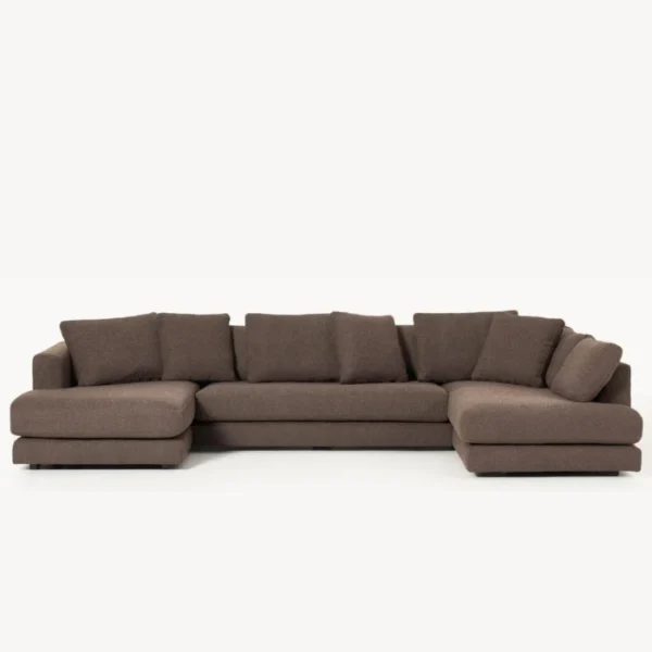 Summit U-Shape Sectional sofa - Brown (2) front view of brown sectional sofa in white background.