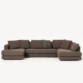front view of brown sectional sofa in white background.