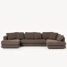 front view of brown sectional sofa in white background.