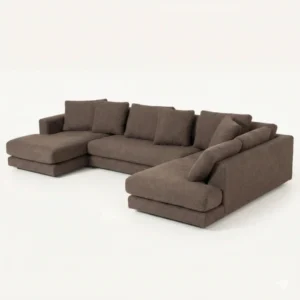 angled view of brown sectional sofa in white background