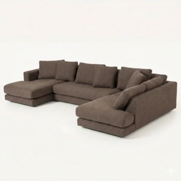 Summit U-Shape Sectional sofa - Brown (3) angled view of brown sectional sofa in white background