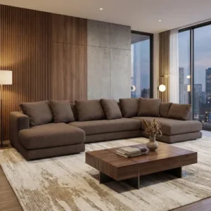 Brown sectional sofa in a modern and matching livingroom