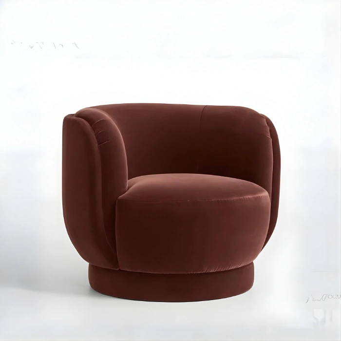 angled view of umber armchair in white background