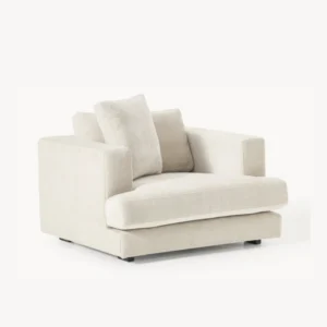 angled view of white soft fabric chair