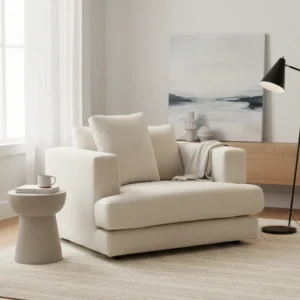 white soft fabric armchair in modern room