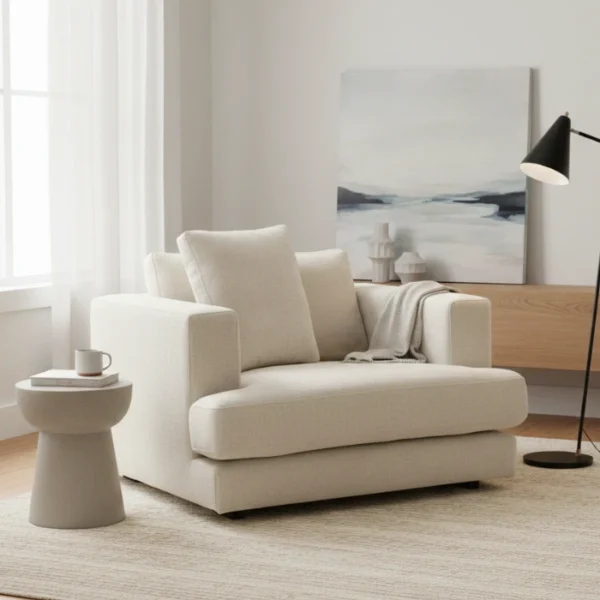 Velora Soft Armchair - White white soft fabric armchair in modern room