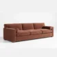 angled view of brick red 3 seter sofa
