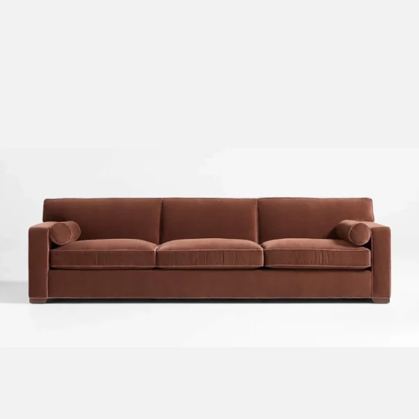 Velvet Moss - brick red (3) front view of brick red 3 seter sofa