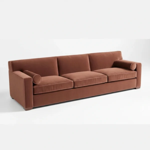 Velvet Moss - brick red (4) upper view of brick red 3 seter sofa