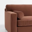 armrest close view of brick red 3 seter sofa