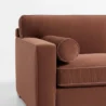 armrest close view of brick red 3 seter sofa