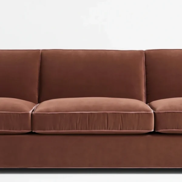 Velvet Moss - brick red (8) seats close view of brick red 3 seter sofa