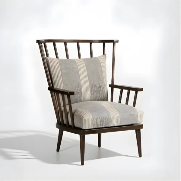 Windsor Nest Solid Wood Chair (2) angled view of wooden chair in seat and back cushion