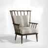 angled view of wooden chair in seat and back cushion