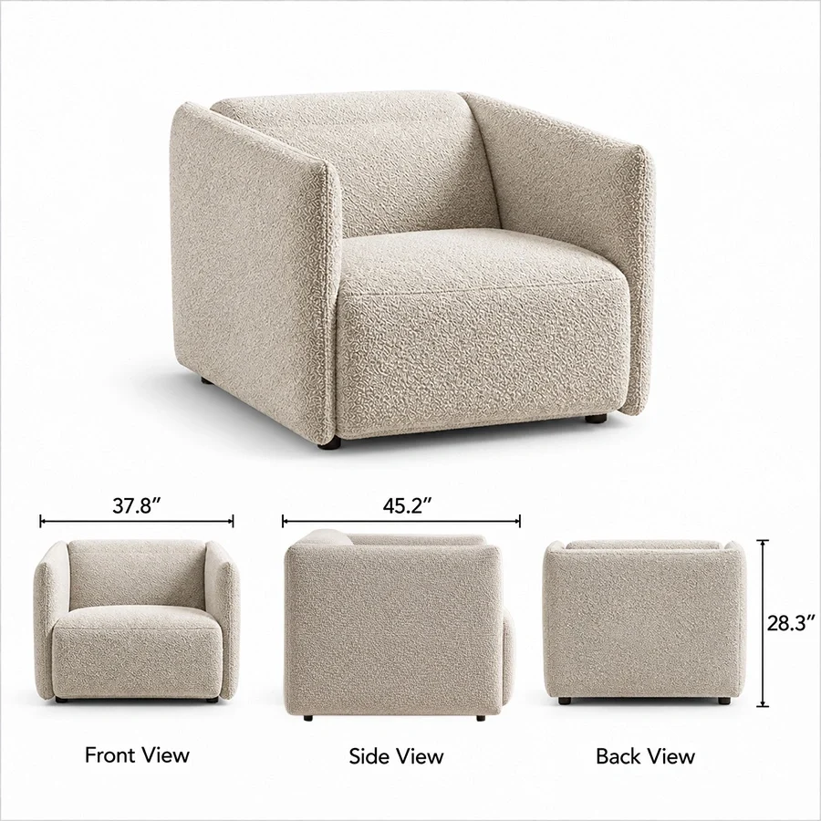 aircush-deep-seat-armchair-dimensions-view. AirCush armchair dimensions showing 37.8 inch width, 45.2 inch depth and 28.3 inch height