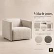 AirCush upholstery options showing linen blend, velvet and bouclé fabrics