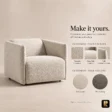 AirCush upholstery options showing linen blend, velvet and bouclé fabrics