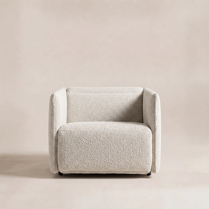 aircush-deep-seat-armchair-off-white-front-view. Front view of AirCush deep-seat armchair in textured off-white upholstery