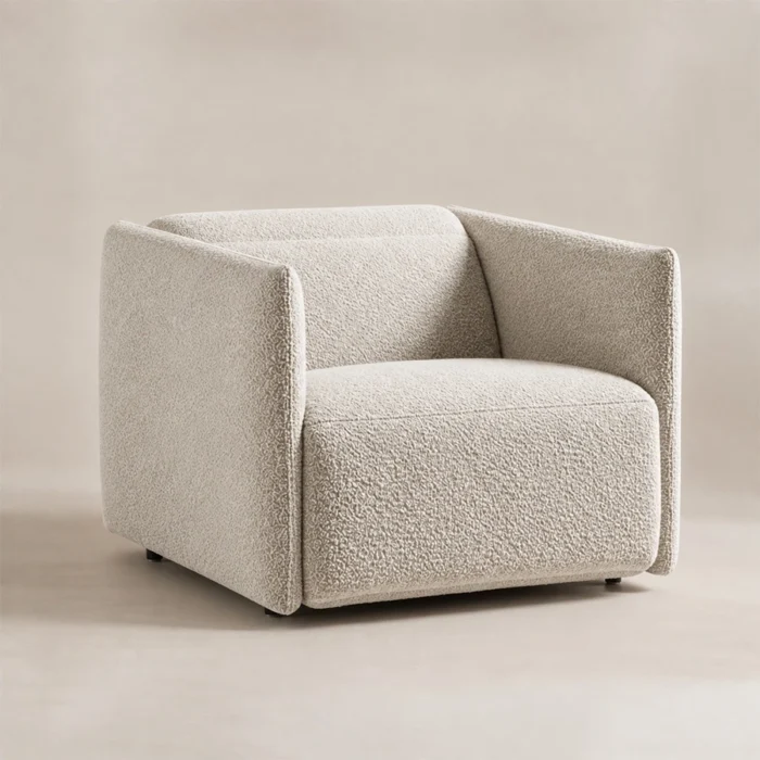 AirCush deep-seat armchair in off-white upholstery shown from a three-quarter angle