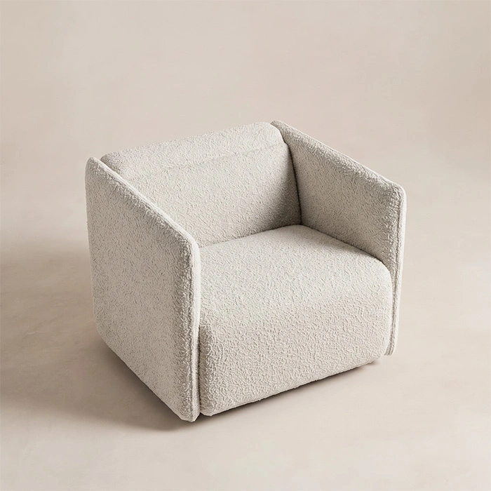 aircush-deep-seat-armchair-off-white-top-angle-view. Elevated view of the off-white AirCush armchair with deep seat and padded back