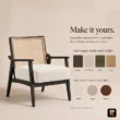 Cane Sculpt Armchair customization options showing leather, linen blend, velvet, jute and colour choices
