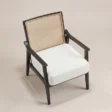 Elevated view of Cane Sculpt Armchair with white seat and natural cane back