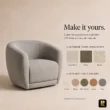 CreamCove curved armchair upholstery options showing linen blend, velvet and bouclé