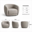 CreamCove curved armchair dimensions showing 37.4 inch width, 33.46 inch depth and 26.38 inch height