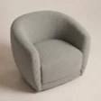 Elevated view of the CreamCove curved armchair with rounded arms and deep seat