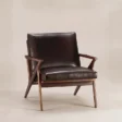 Fiora Mid-Century Armchair in dark brown upholstery, angled front view