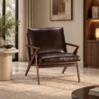 Dark brown Fiora Mid-Century Armchair styled in a contemporary living room