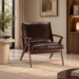 Dark brown Fiora Mid-Century Armchair styled in a contemporary living room