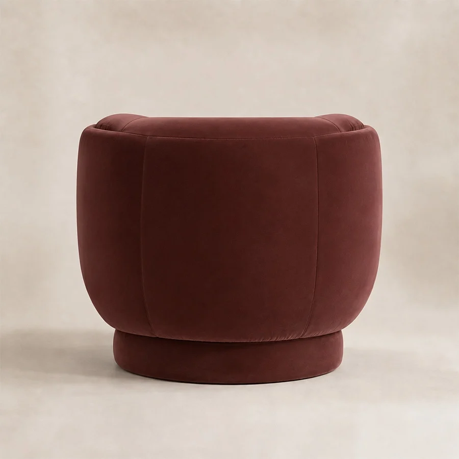 umberhush-armchair-umber-back-rear-view. Rear view of UmberHush Armchair in umber upholstery