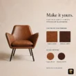 Varden Lounge Armchair finish options graphic showing warm brown upholstery tones and black metal legs