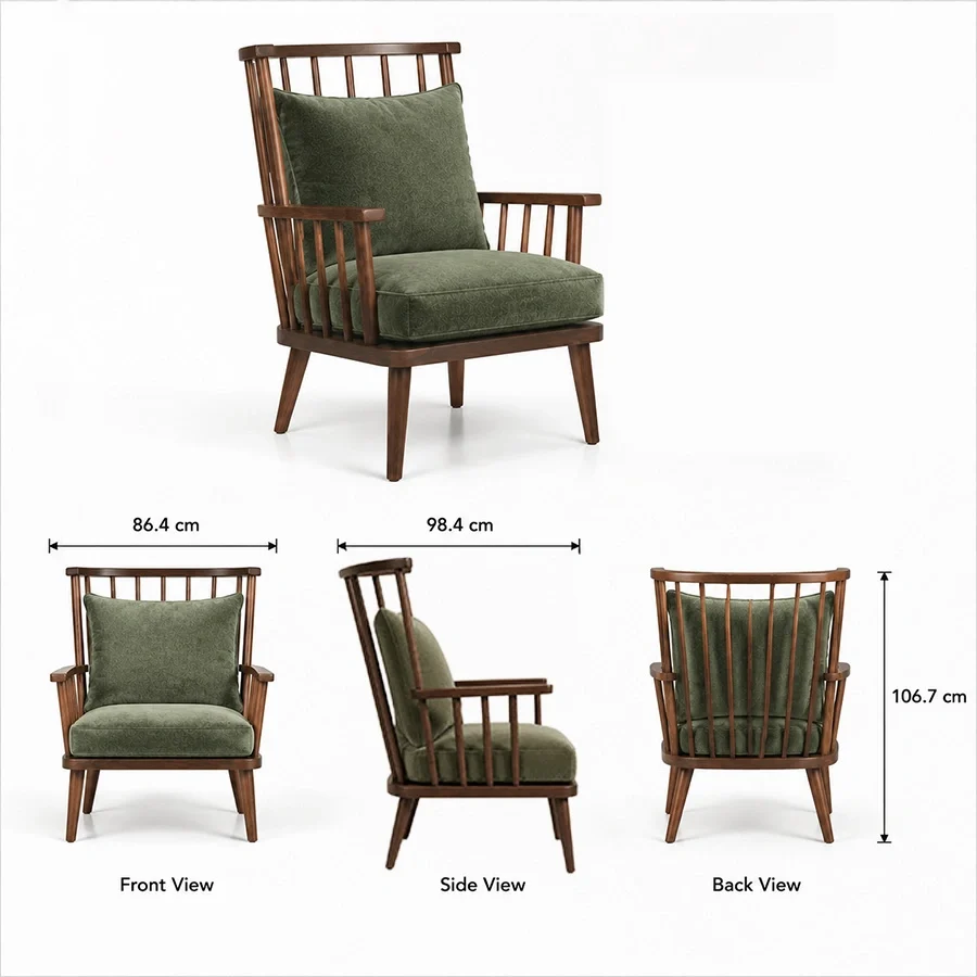windsor-nest-spindle-armchair-dimensions-view. Windsor Nest armchair dimensions showing 34 inch width, 38.8 inch depth and 42 inch height