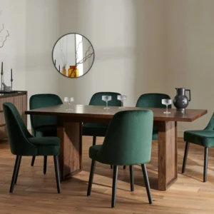 6 seater dining set with green chair in modern dining room